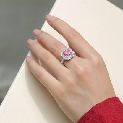 Pink Octagon-Shaped 925 Sterling Silver Adjustable Rings