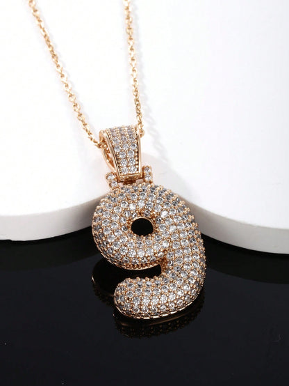 A fashion trend simple collocation micro-inset cubic zirconia digital necklace pendant men and women daily Halloween Teachers' day wear