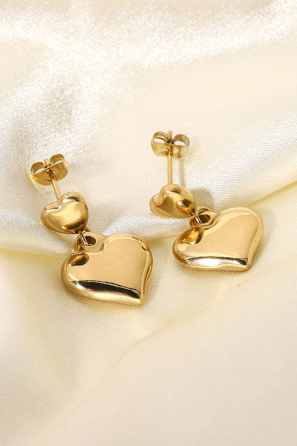 14K Gold Plated Double Heart Stud Earrings Trendsi