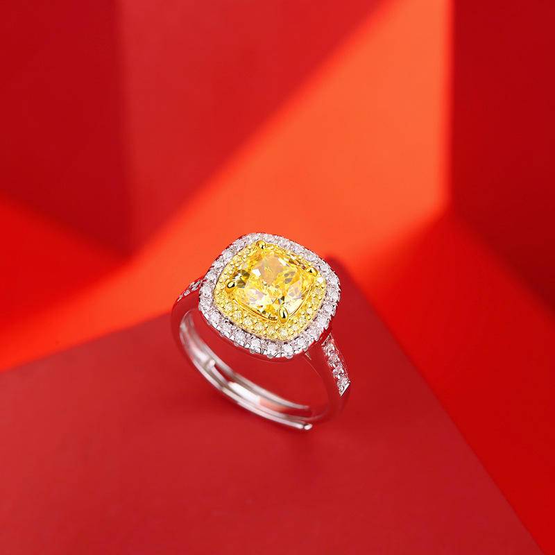 Yellow Square-Shaped 925 Sterling Silver Adjustable Rings