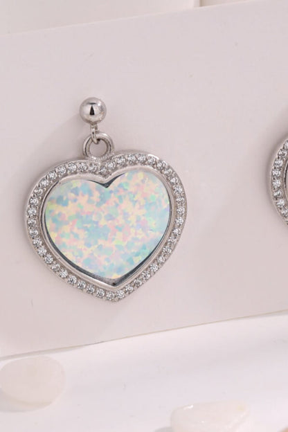 Platinum-Plated Opal Heart Earrings