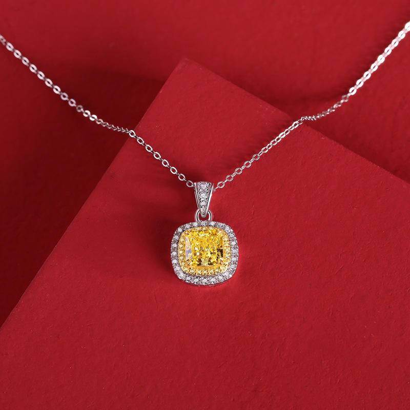 Yellow Square-Shaped 925 Sterling Silver Pendant Necklace