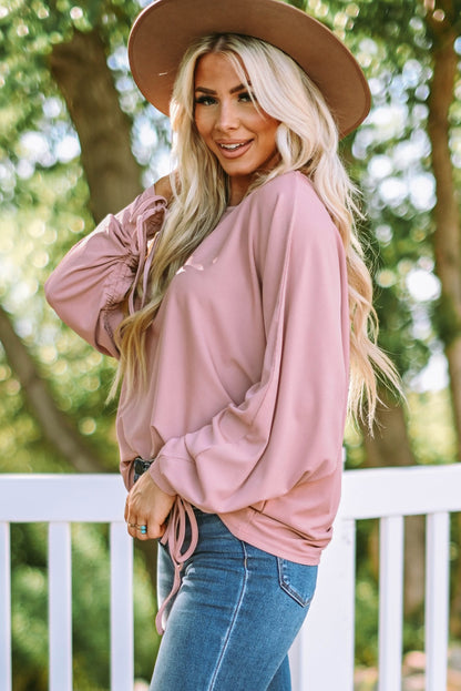 Ribbed Drawstring Dolman Sleeve Top Trendsi