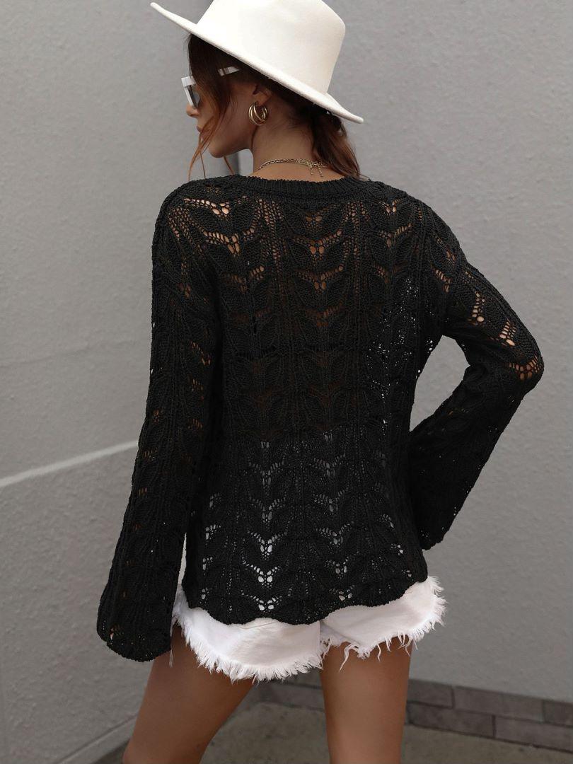 Openwork Dropped Shoulder Knit Top Trendsi