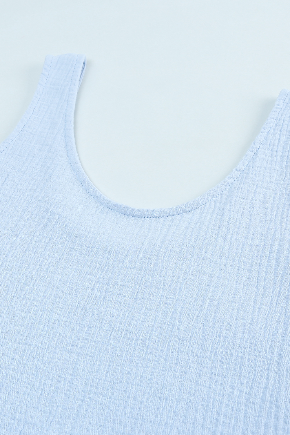 Sky Blue Textured U Neck Tank Top And High Waist Shorts Set Kiwidrop