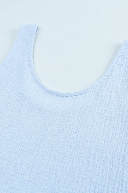 Sky Blue Textured U Neck Tank Top And High Waist Shorts Set Kiwidrop