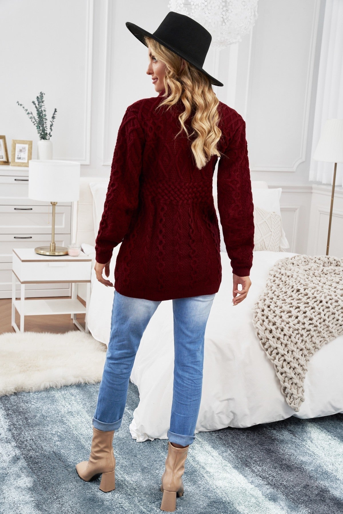 Zip-Up Open Front Knitted Sweater Kiwidrop