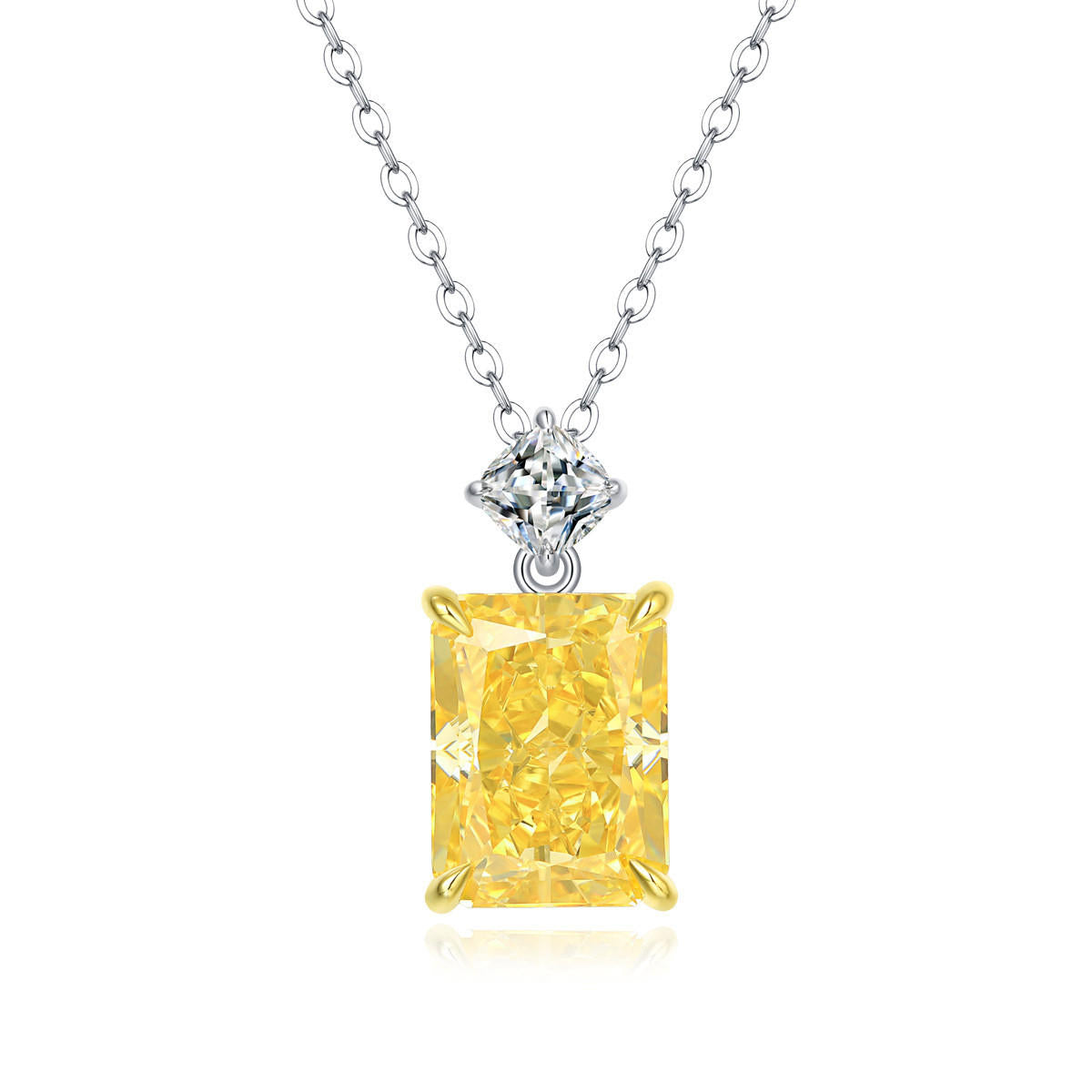 Yellow Rectangle-Shaped 925 Sterling Silver Pendant Necklace