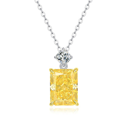 Yellow Rectangle-Shaped 925 Sterling Silver Pendant Necklace