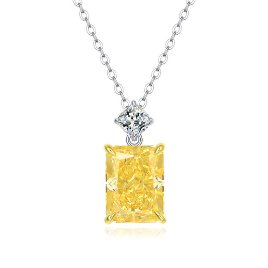 Yellow Rectangle-Shaped 925 Sterling Silver Pendant Necklace