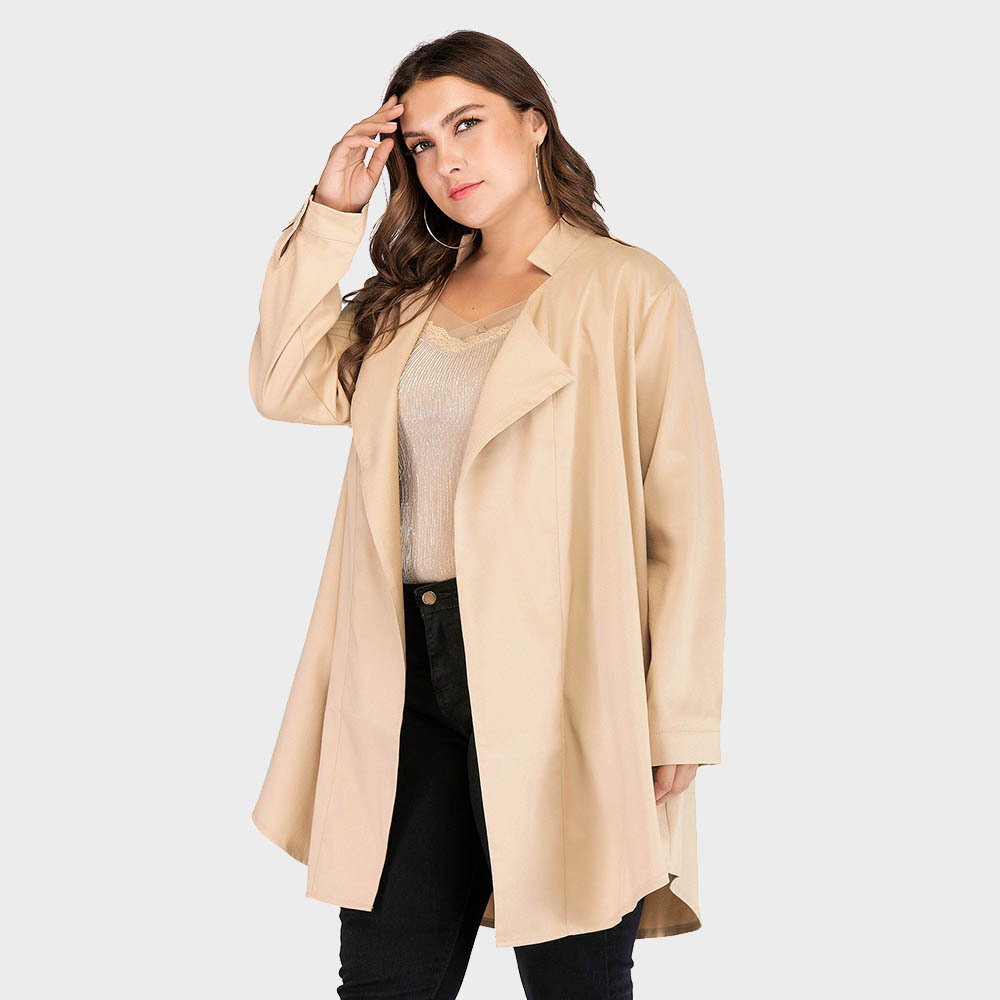 Women's Plus Size Solid Color Lapel Coat Kiwidrop