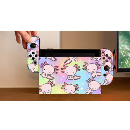 Nintendo Switch Game Console Stickers ｜PVC -Axolotl, Pastel Rainbow, Cute, Kawaii, Aesthetic, Art, Pink, Blue, Yellow, Green, Purple (Designed by Dunbi)