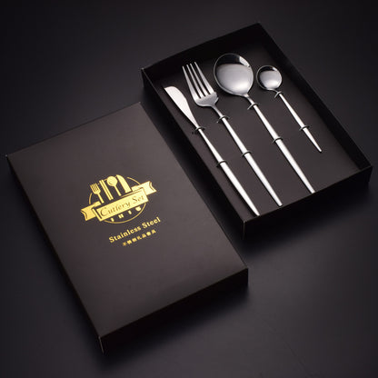 Stainless Steel Dinnerware Set Black Gold Cutlery Spoon Fork Knife Western Cutleri Gift Box Supplies Silverware Tableware Set Larnt