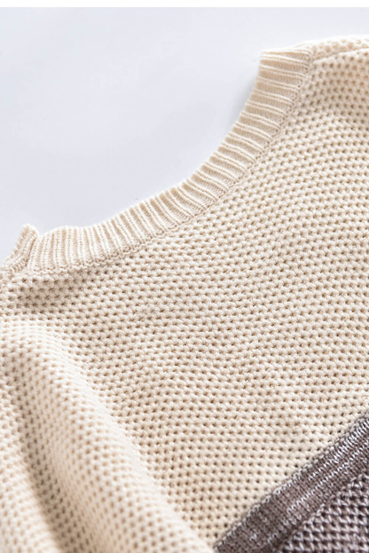 Yellow Color Block Netted Texture Pullover Sweater Kiwidrop