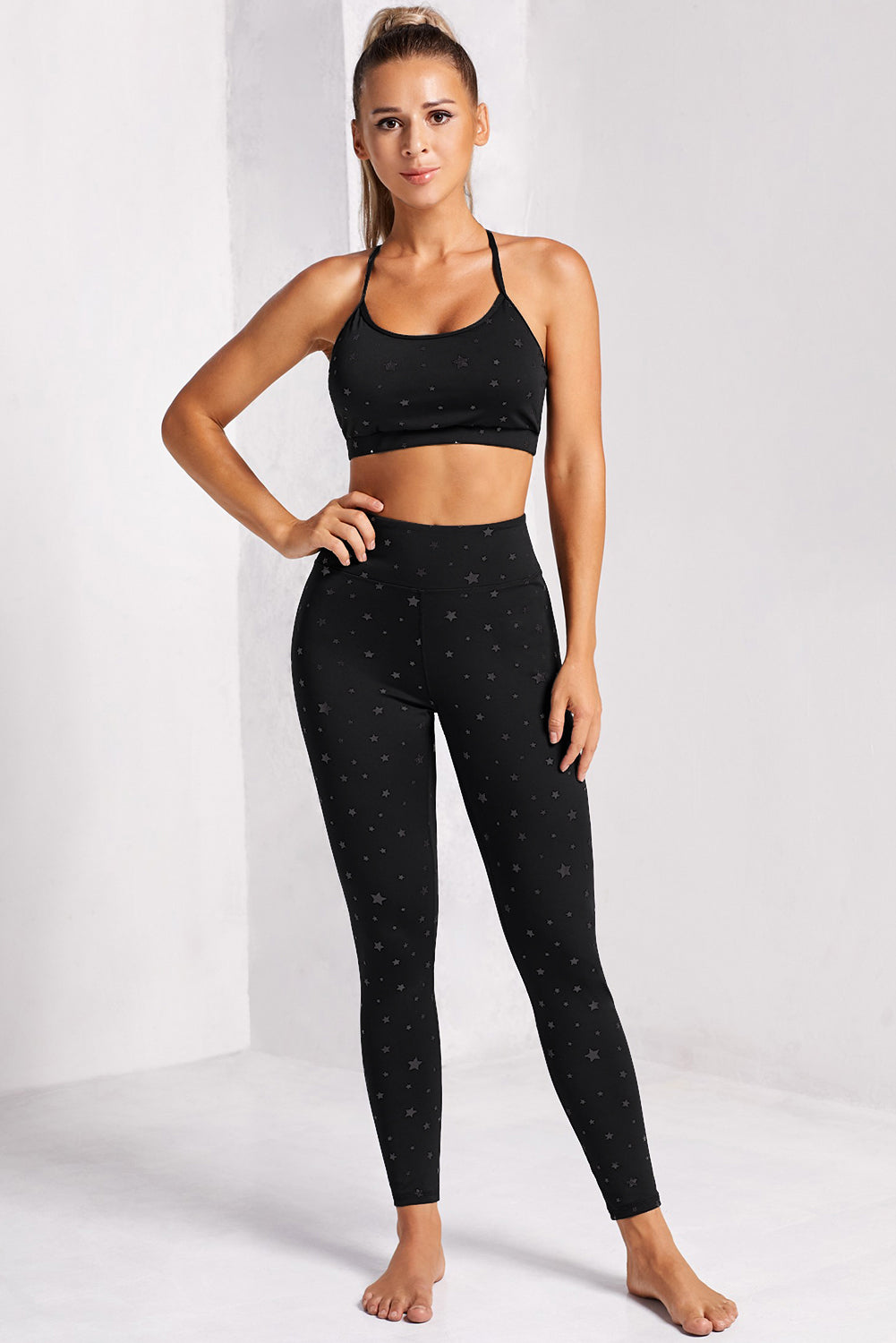 Star Print Sports Bra and Leggings Set Trendsi