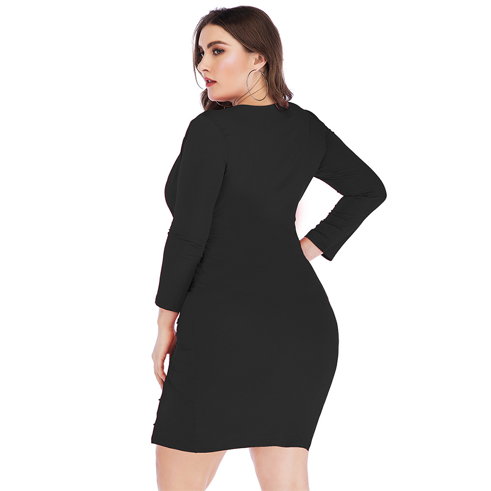 Women's Plus Size Deep V Drawstring Gathering Slit Dress Kiwidrop