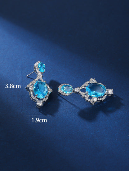 A pair of luxurious exquisite vintage creative senior all-match imitation gemstone full diamond micro-inset zircon S925 silver needle ladies earrings daily bridal party date wear