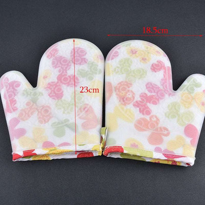 2PCS Heat Resistant Silicone Kitchen Gloves Oven Mitts Thicker Silicone Cooking Glove Microwave Oven Kitchen Print Gloves - DunbiBeauty, LLC