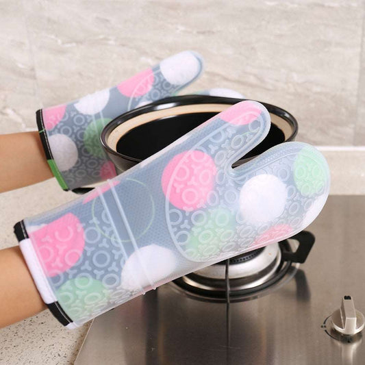 2PCS Heat Resistant Silicone Kitchen Gloves Oven Mitts Thicker Silicone Cooking Glove Microwave Oven Kitchen Print Gloves - DunbiBeauty, LLC