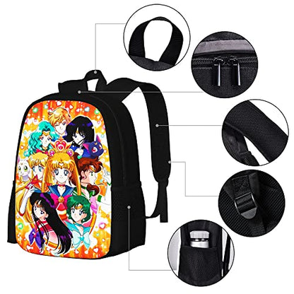 2PCS Sailor Moon Backpack Cartoon Laptop Backpack Travel Daypack M1 - DunbiBeauty, LLC