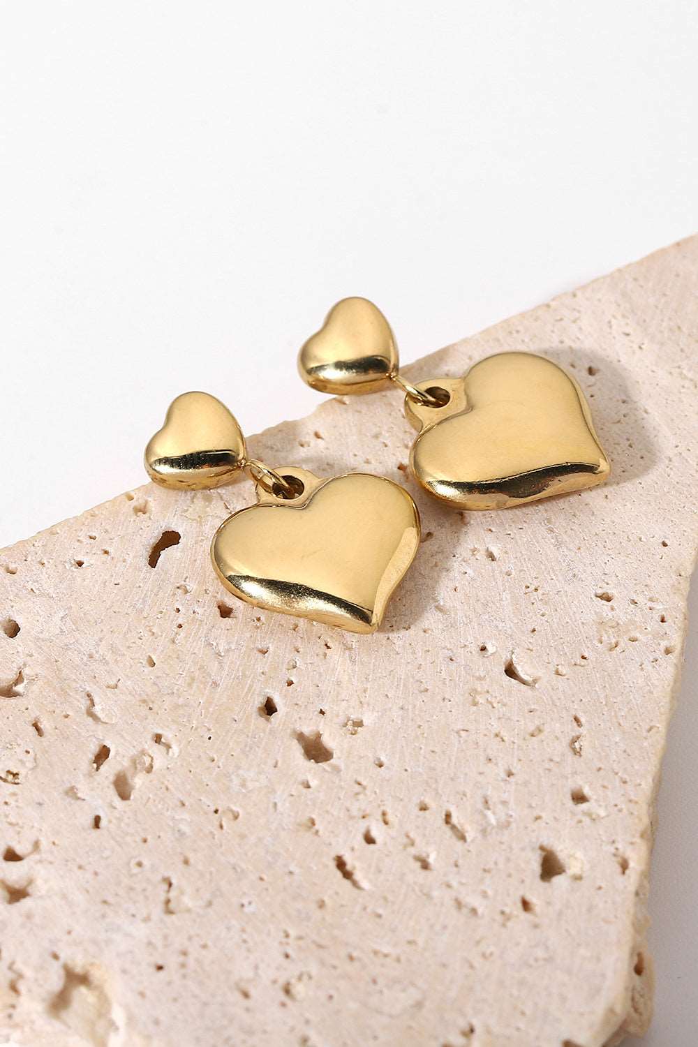 14K Gold Plated Double Heart Stud Earrings Trendsi