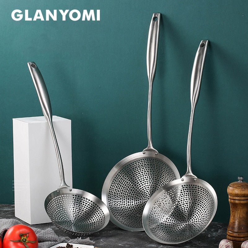 304 Stainless Steel Skimmer Strainer Colander Mesh Deep Fryer Oil Frying Scoop Noodles Dumpling Sieve Kitchen Tools Kitchenware - DunbiBeauty, LLC