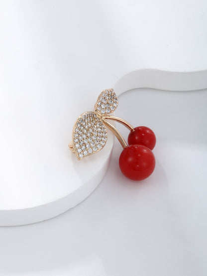 A refined ethos fashion trend new micro-inset Zircon cubic zirconia fruit cherry pearl corsage women's pin accessory niche suit brooch