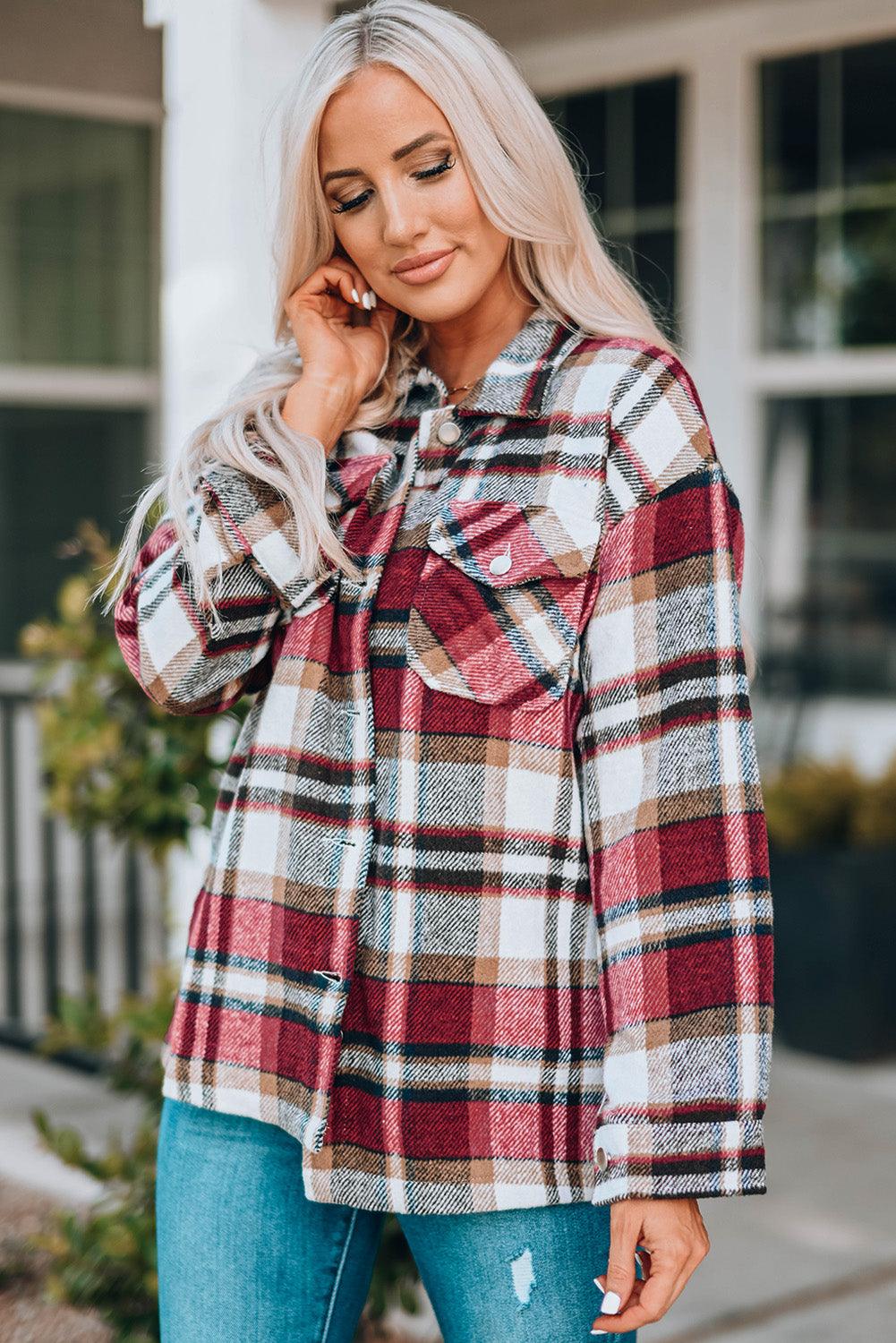 Plaid Button Front Shirt Jacket with Breast Pockets Trendsi