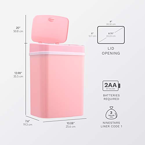 Ninestars DZT-12-5PK Bedroom or Bathroom Automatic Touchless Infrared Motion Sensor Trash Can, 3 Gal 12 L, ABS Plastic (Rectangular, Pink) Trashcan