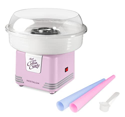 Nostalgia PCM425PNK Classic Retro Hard and Sugar Free Countertop Cotton Candy Maker, Includes 2 Reusable Cones and Scoop, One Size, Pink Spreadr