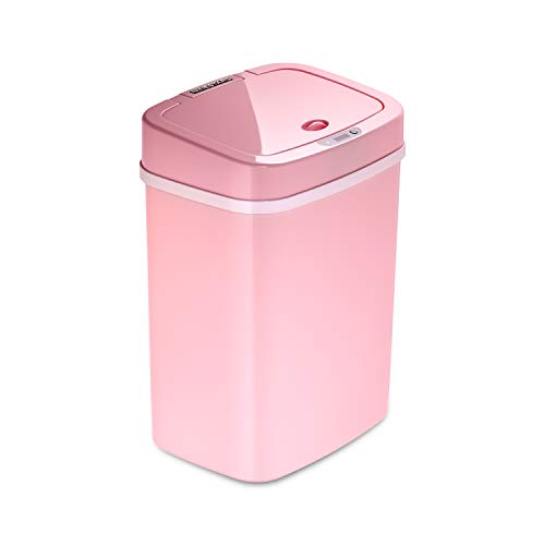 Ninestars DZT-12-5PK Bedroom or Bathroom Automatic Touchless Infrared Motion Sensor Trash Can, 3 Gal 12 L, ABS Plastic (Rectangular, Pink) Trashcan