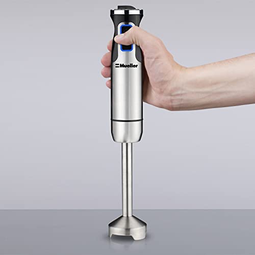 Mueller Austria Ultra-Stick 500 Watt 9-Speed Immersion Multi-Purpose Hand Blender Heavy Duty Copper Motor Brushed 304 Stainless Steel With Whisk, Milk Frother Attachments