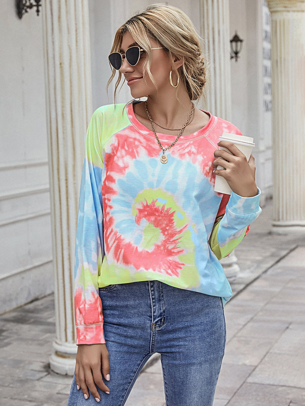 Printed Round Neck Raglan Sleeve Tee