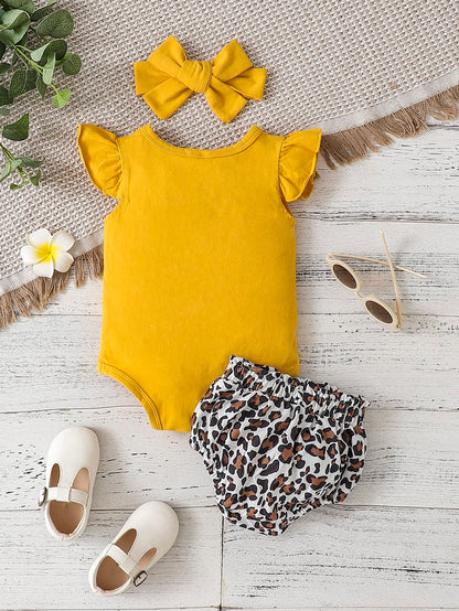 Round Neck Bodysuit and Leopard Bloomers Set