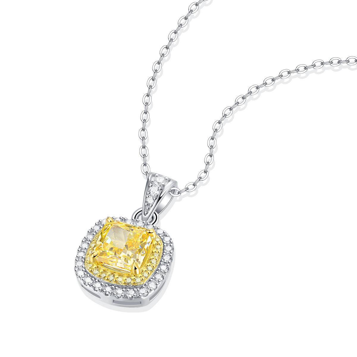 Yellow Square-Shaped 925 Sterling Silver Pendant Necklace