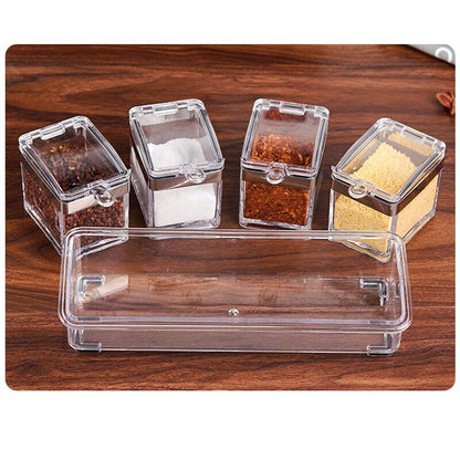 3/4 Grid Acrylic Transparent Seasoning Box Salt and Pepper Kitchen Spice Container Condiment Storage with Spoon Seasoning Tool - DunbiBeauty, LLC