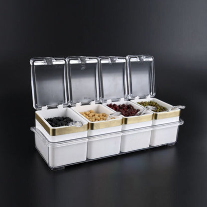 3/4 Grid Acrylic Transparent Seasoning Box Salt and Pepper Kitchen Spice Container Condiment Storage with Spoon Seasoning Tool - DunbiBeauty, LLC