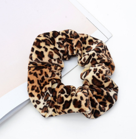 Vintage leopard spotted hair circle fabric hair accessory scrunchie