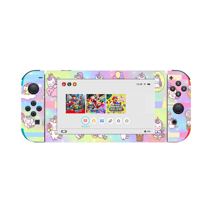 Nintendo Switch Game Console Stickers ｜PVC -Kawaii Unicorn, Pastel Rainbow, Clouds, Pink, Purple, Blue, Yellow, Sleepy Unicorn, Hungry Unicorn, Moon, Candy, Donuts, Ice Cream (Designed by Dunbi)