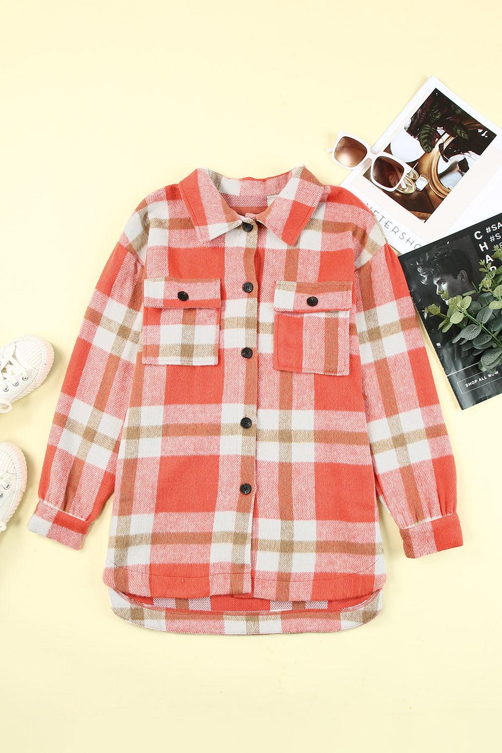 Plaid Dropped Shoulder Pocket Shacket Trendsi