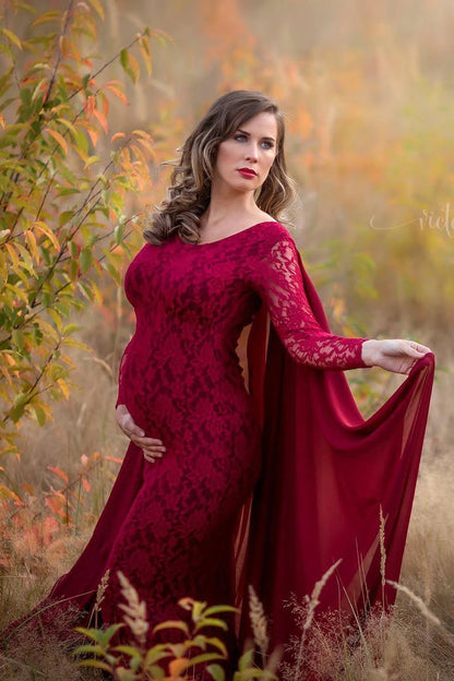 Maternity Shawl Lace Dress Pregnant Women Clothes Photography Pregnancy New Long Sleeve Gown Maxi Rompers Photo Shoot Clothing Larnt