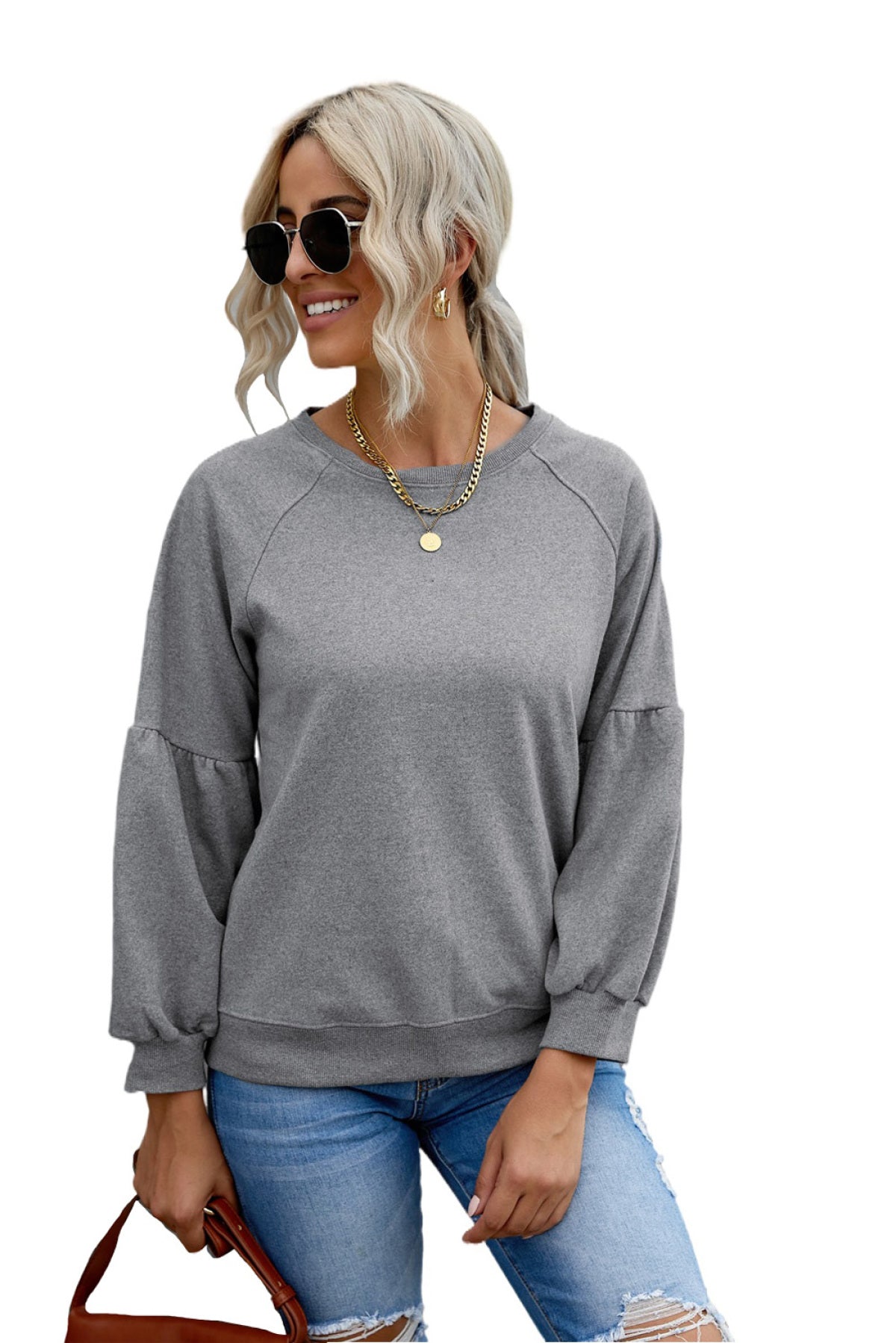 Raglan Patchwork Sleeve Pullover Sweatshirt Kiwidrop