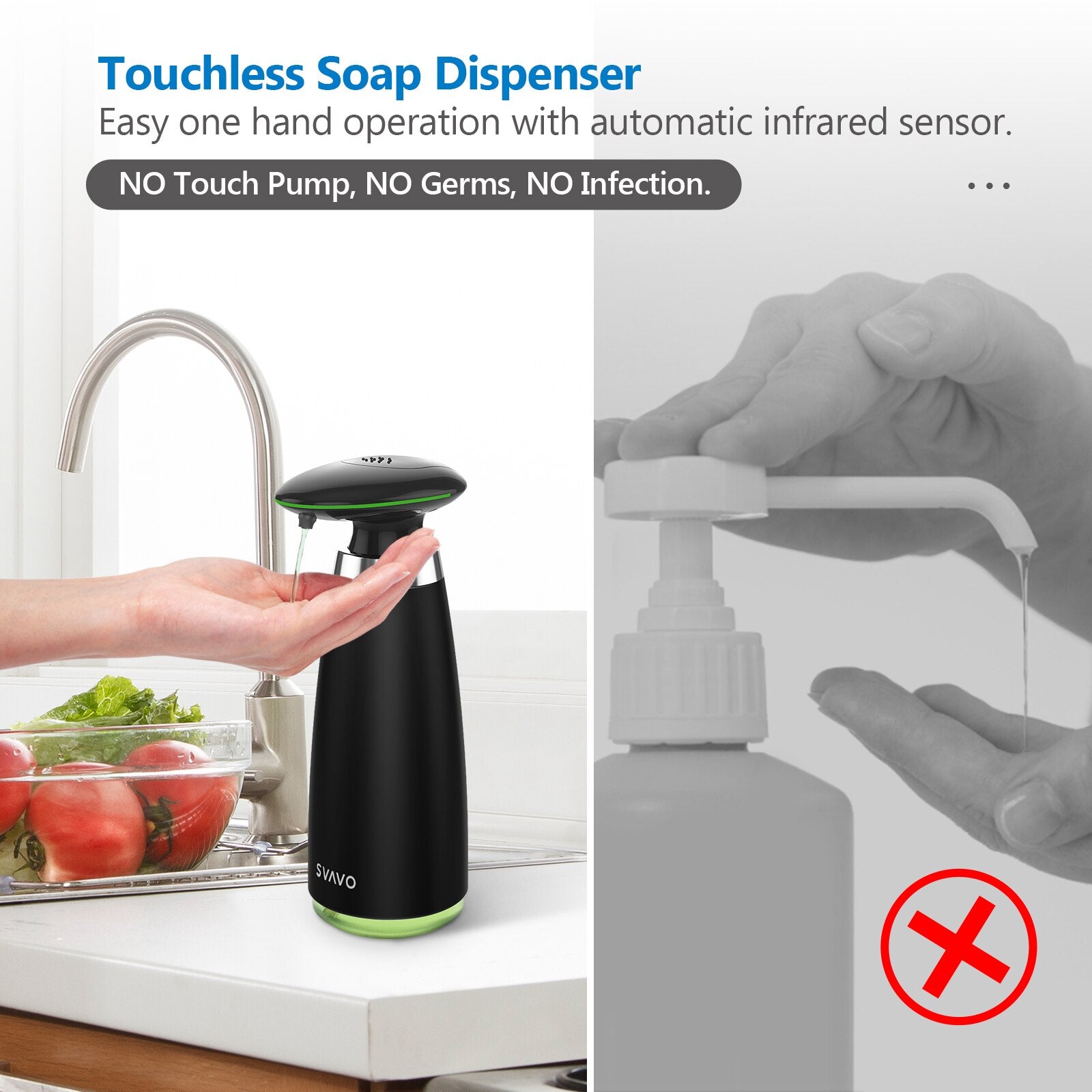 350ml Automatic Soap Dispenser Infrared Touchless Motion Bathroom Dispenser Smart Sensor Liquid Soap Dispenser for Kitchen - DunbiBeauty, LLC