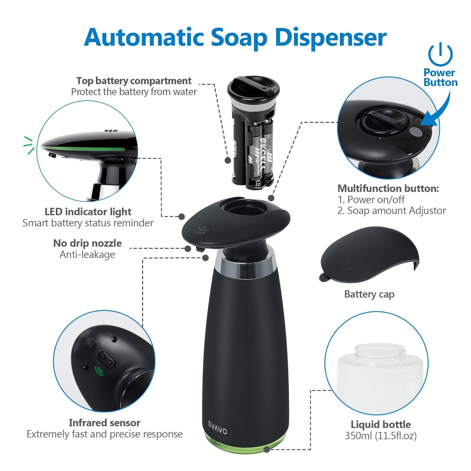 350ml Automatic Soap Dispenser Infrared Touchless Motion Bathroom Dispenser Smart Sensor Liquid Soap Dispenser for Kitchen - DunbiBeauty, LLC