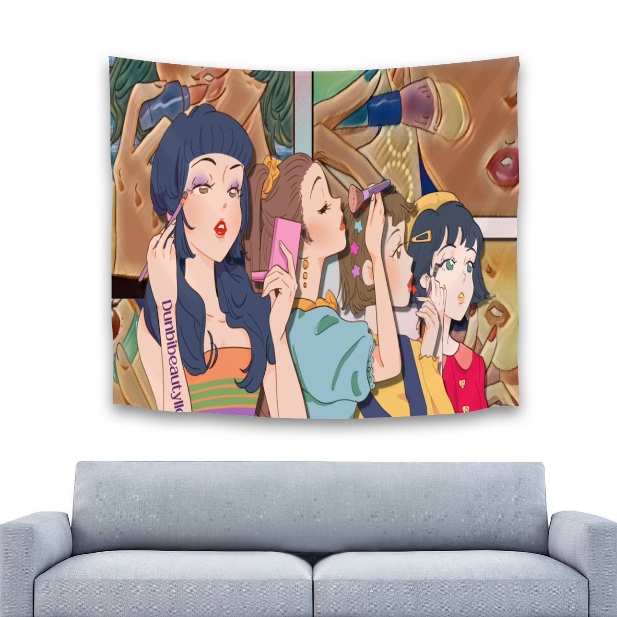 Tapestry(29×37inch) | Polyester -Retro, Makeup, Korean Girls, Hair, Fashion, Lipstick, Mascara, Girl Gang (Designed by Dunbi)