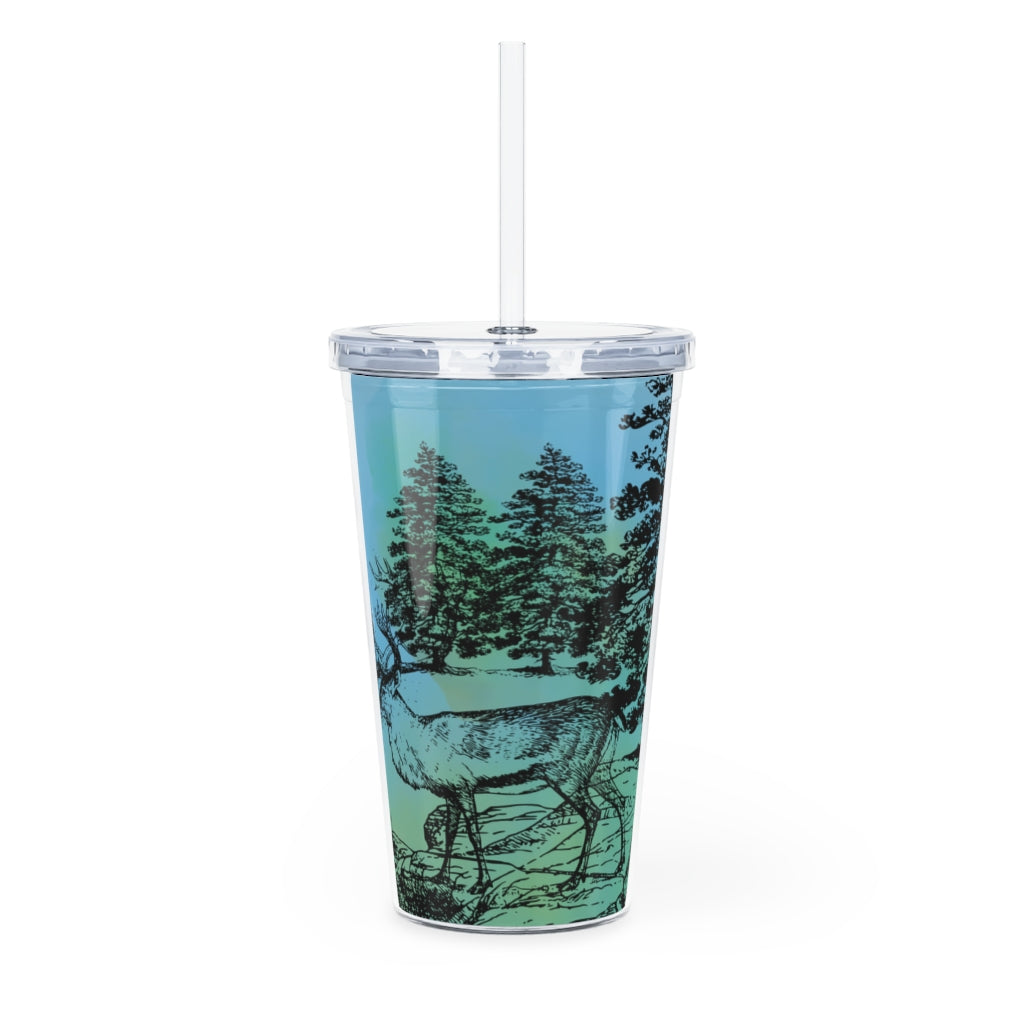 There's a Deer in the Garden Plastic Tumbler with Straw Printify