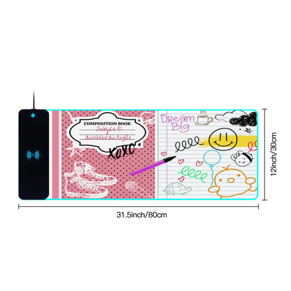 Wireless Charging Light-Emitting Mouse Pad｜Rubber - Back to School, Composition Notebook Style, Doodles, Scribbles, Writing, Girl, Pink (Designed by Dunbi)