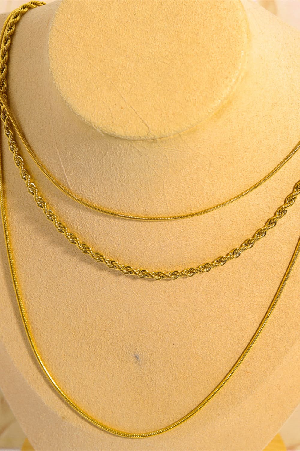 Stainless Steel 18K Gold Pleated Triple Layer Necklace