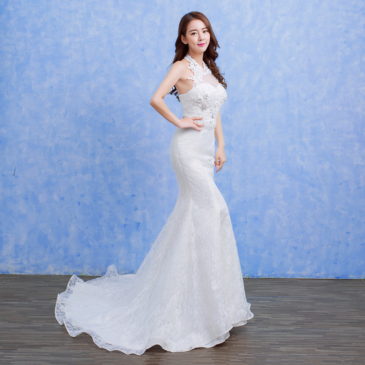 Women's Bridal Wedding Gown with Lace Mermaid Style Tail nihaodropshipping