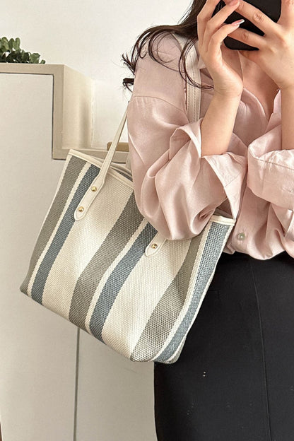 Striped Straw Tote Bag